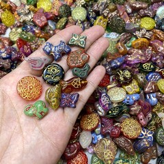 100g Mixed Vintage Style Czech Glass Beads Gold Painted DIY Jewelry Craft