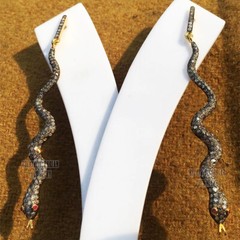 2.90ctw Real Old Mine Rose Cut Diamond Ruby Silver Vintage Snake Earring Jewelry
