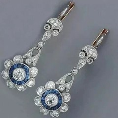 Art Deco Style Lab Created Diamond Sapphire Engagement 14k White Gold FN Earring