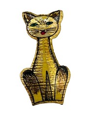 Vintage Green Eyed Cat Pin Brooch Gold Tone Kitty Kitten