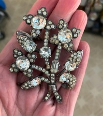 Vintage Eisenberg Original 1940s Sterling Silver Rhinestone Pin Brooch Large 3″