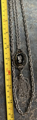 Vintage 30″ Silver Tone Double Strand Glass Cameo & Tassel Pendant Necklace