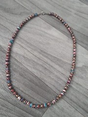 Art Deco Painted Swirl Gold Pearl Necklace 18 inches Grannycore Hippy Vintage