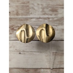 Vintage Clip On Earrings – Pushed In Gold Tone Circle Large – Multiple Marks