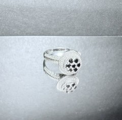 Vintage India Natural Black & White Diamond Sterling Silver 925 Ring Size 8