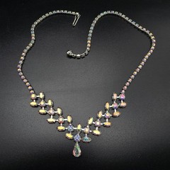 B David Aurora Borealis Rhinestone Necklace Vintage Glam Jewelry