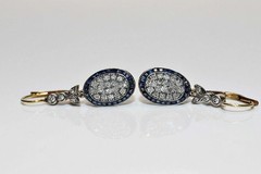 Victorian Drop Dangle Earrings 2Ct Lab Created Sapphire 14K Two-Tone Gold Over