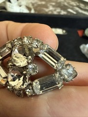 Vintage Silver Tone Kramer of NY New York Emerald Cut Rhinestone Brooch Pin 1.5”
