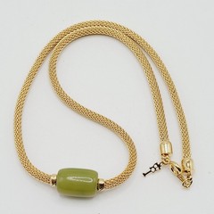 Crown Trifari Mesh Choker Necklace Lime Green Lucite Fixed Barrel Pendant 15 in