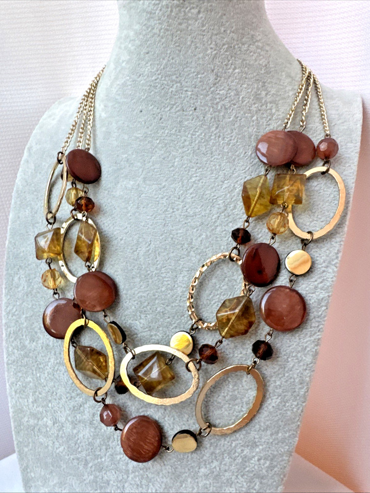 Boho Brown Gold Earthtones y2k 1990 2000s Modernist Metal Jewelry VTG necklace