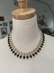 EGYPTIAN REVIVAL BLACK & WHITE BEAD RHINESTONE COLLAR Bib Statement NECKLACE