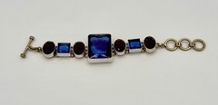 Vintage 925 Sterling Silver Faceted Glass Bracelet 91g Signed / Tested