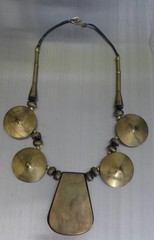 Estate Vintage Large Metal /Resin/Leather Cord Statement BOHO Tribal Necklace