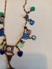 Vintage Glass Works Studio Necklace Heart Charms Brass Gold Tone 15 Charms