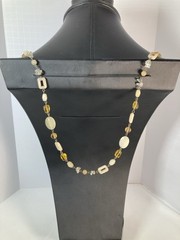 Long 42 inch Artisan Made Necklace Quartz Citrine Stones Gold And Silver Tone