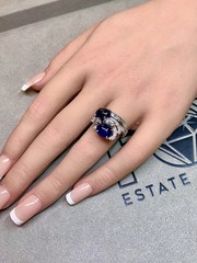 Vintage 1950’s Birks Platinum Cabochon Sapphire French Diamond Cocktail Ring