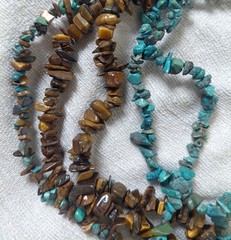 Vtg 80s EsMor Signed Multi-Strand Turquoise/Tiger’s Eye Boho Statement Necklace