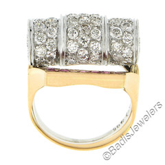 Unique Vintage Retro 14k Gold & Platinum 2.75ctw Diamond & Ruby Insert Ring Set