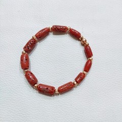Natural Coral Gemstone Bracelet Italian Sea Coral Handmade Stretchable Bracelet