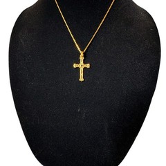 VTG Museum of Modern Art Cross Necklace Gold Tone Glass Jewels Byzantine Gothic