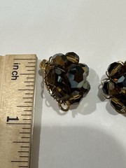 Estate Marvella Brand AB Finish Crystal & Gold Clip-on Earrings (1 Oz) Vintage
