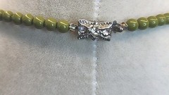 VTG Hand Strung Moss Green Beaded Necklace W/Matching Screwback Earrings 17″
