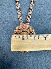 Vintage Chicos Statement Necklace Large Pink Peach Rhinestone Pendant Beaded