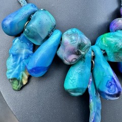 Vintage Leaf Charm Necklace Turquoise Polymer Clay Beach Fairycore Memphis Style