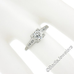 Antique Platinum 0.60ctw Old European Cut Diamond Floral Work Engagement Ring