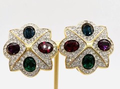 SWAROVSKI Multicolored Jewel Tone Crystal Earrings Signed Vintage Jewelry