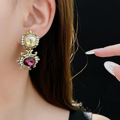 Vintage Purple Rhinestone Necklace Drop Earrings for Women Palace Style
