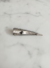 Antique 1930s Chinese Silver Filigree Nail Guard Brooch Turquoise Coral Art Deco