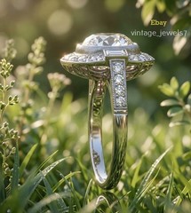 2.4CT Round Lab Created Diamond Art Deco Baguette Halo Vintage Ring 14K Gold FN