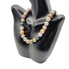Lustrous Pastel Metallic Coated Glass Faux Pearls Earthy Jewel Tones 19 Inch