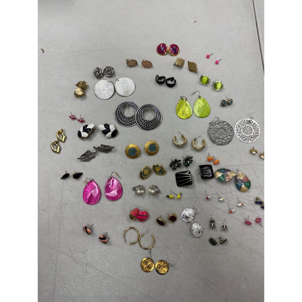 Vintage Estate Gold Silver Tone Enamel Hoop Stud Dangle Drop Earrings Lot of 41