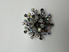 Vintage Riveted Blue Iridescent Rhinestone Star Flower Brooch 4.5cm BB1