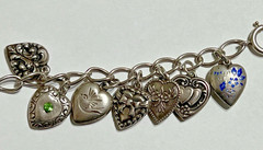 Vintage Puffy Hearts Charm Bracelet Estate Sterling Silver Heart Charms 32gr US