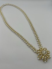 Vintage Necklace Of Gold-tone Beads With Faux Pearls And A Snowflake Pendant