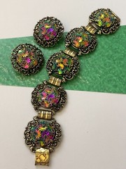Vintage 1950s JUDY LEE Bracelet and Earrings Set Iridescent Carnival Glass Rare