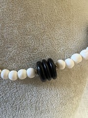 Vintage 18” Bone Wood Disc Horn Glass Beaded Artistic Necklace Cream Black