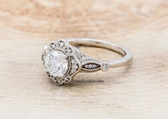 1.25Ct Art Deco Round Lab Created Diamond 14K White Gold FN Engagement Gift Ring