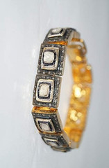 Natural Diamond Polki , Rosecut Diamond 925 Sterling Silver Victorian Bangle