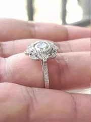 Art Deco Style Round Cut Lab Created Diamond 14K White Gold FN Engagement Ring