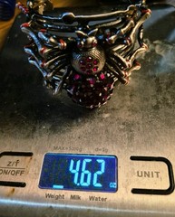 Vintage Spider Statement Ruby Red Rhinestones Silver Adjustable Cuff Bracelet