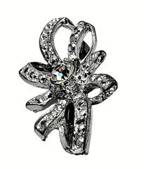 Vintage Art Nouveau Bow Brooch Pin Clear Crystal Rhinestones 1.5 Inches