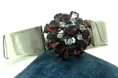 Bohemian Almandine Garnet Tiered Cluster Silver Belt Bangle Bracelet Antique