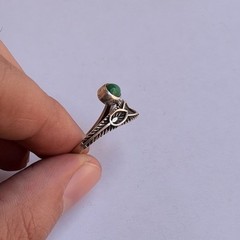 Ancient Vintage Victorian Sterling Silver Ring Engraved Green Jade Size 10