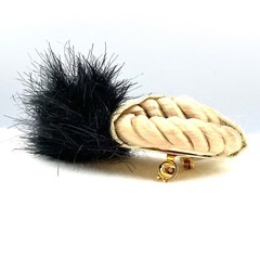 Vtg GoldTone Brooch 1980’s Fashion Lady Fur Headband Blonde Braided Hair Bangs O