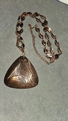 Vintage MCM DESIGNER Modernist COPPER Link Chain necklace pendant ABSTRACT JHook