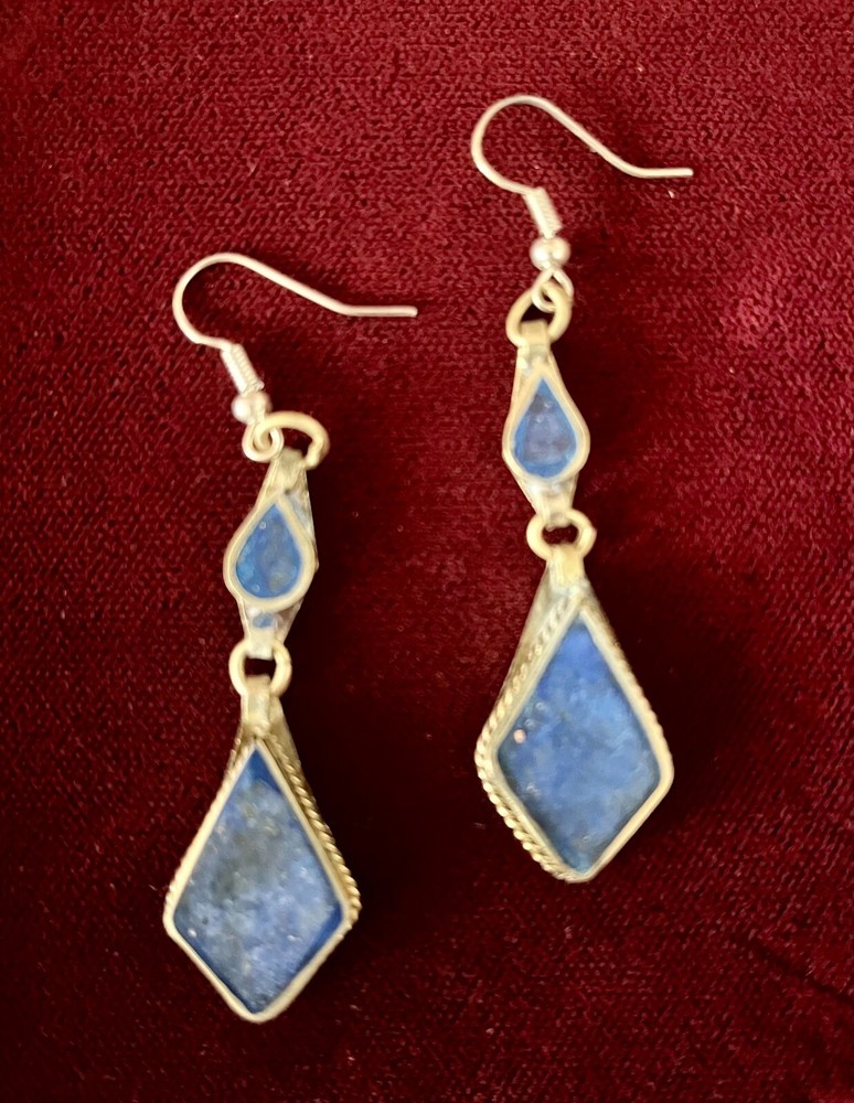 Vintage Afghanistan LAPIS Lazuli Boho Style EARRINGS Tribal Fusion Belly Dance